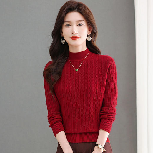 CC-tbrk-58130半高领麻花毛衣女士短款秋冬2024新款内搭针织打底衫纯色百搭上衣 商品图0