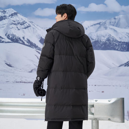 gxgjeans男装2024年冬季热卖黑色加厚过膝保暖长款连帽羽绒服男 商品图3
