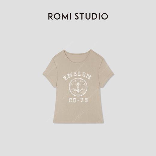 ROMI STUDIO “美式复古” 肤感棉弹力龟裂印花针织短袖T恤421T1013 商品图0