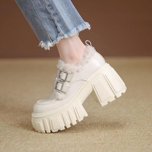 【预售5天】厚底乐福鞋女秋冬新款韩版休闲粗跟加绒加厚一脚蹬黑色小皮鞋ZMXY&ZM5122 商品图1