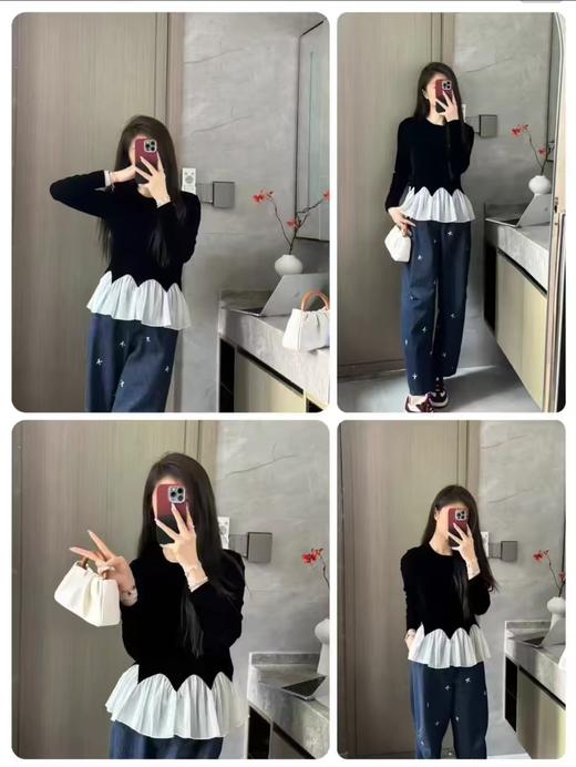 优雅气质丝绒拼接荷叶花边精致美丽衫 商品图3