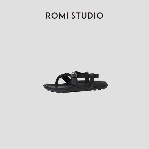 ROMI STUDIO“罗马印象”头层牛皮不对称扣带夹趾平底凉鞋 427C4009 商品图0