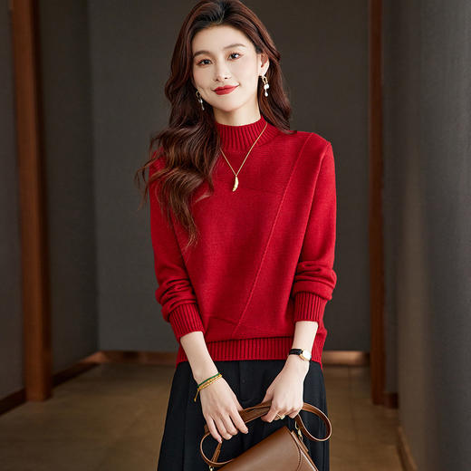CC-ML-5297半高领复古毛衣女秋冬宽松内搭慵懒风厚款套头羊毛针织打底衫上衣 商品图0