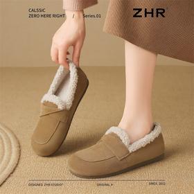 ZHR则则平底毛毛乐福鞋女2024新款冬季气质超软女鞋加厚加绒鞋子