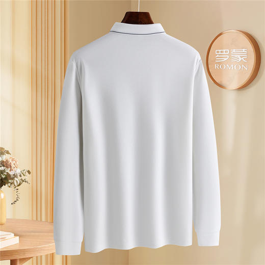 罗蒙男士秋冬保暖长袖Polo衫含羊毛蚕丝双面磨毛休闲通勤polo衫男长袖t恤男 商品图2