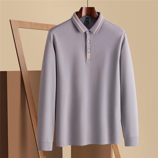 罗蒙男士秋冬Polo衫加绒保暖含羊毛蚕丝双面磨毛撞色领商务长袖polo衫男t恤 商品图1