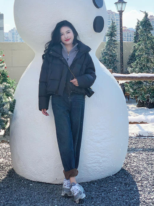 【百图lulu定制】【奶油羽绒服】90白鸭绒  加厚短款 后背石墨烯发热纤维 显高 下摆可抽绳 连帽面包服 商品图14