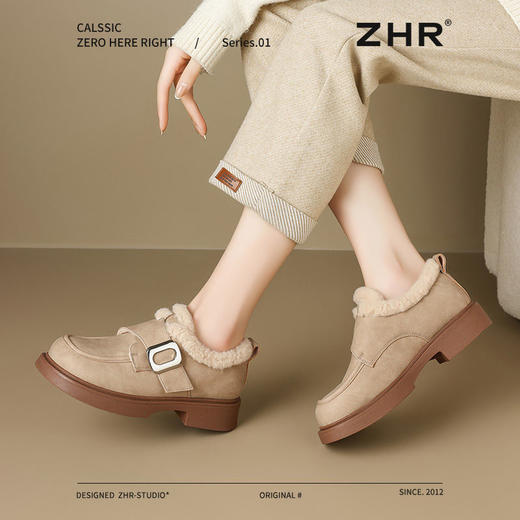 ZHR加绒勃肯鞋女2024冬新款厚底乐福鞋复古小皮鞋保暖雪地靴棉鞋 商品图9