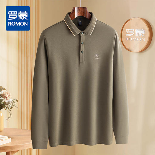 罗蒙秋冬男士加绒长袖Polo衫含羊毛蚕丝双面磨毛休闲百搭polo衫长袖t恤男 商品图0