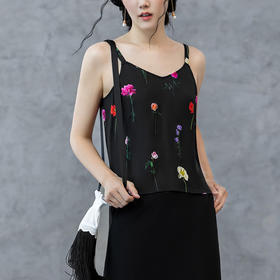 【林栖设计小店】艾草纤维吊带背心多色复古蓝印花百搭2025春季新品玫瑰上衣女1932013B