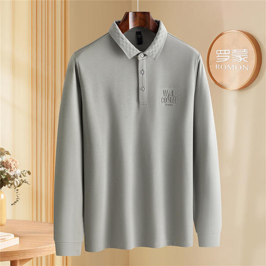 罗蒙男士Polo衫秋冬保暖含羊毛蚕丝双面磨毛时尚凹凸工艺polo衫男长袖t恤男 商品图1