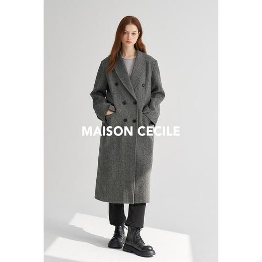 MAISON CECILE枪驳领人字纹羊毛西装款双排扣大衣 商品图2