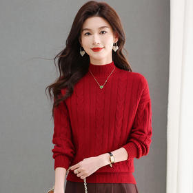 CC-tbrk-X1809时尚绞花半高领内搭短款针织衫女秋冬2024新款宽松厚款打底衫毛衣