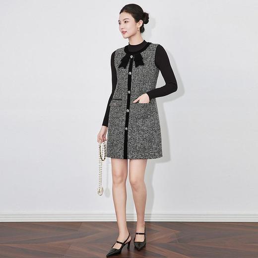 【高货wl】全新升级【铂金会员339/天猫459/差价120】(40408) 洛诗琳新款立领细坑条针织打底衫亮片蝴蝶结背心裙套装 商品图1