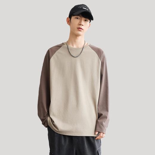 【GZ】无忧购美式拼接插肩长袖230g纯棉宽松休闲打底衫DLL-0001（截单后7天发货)25年清仓捡漏 商品图3