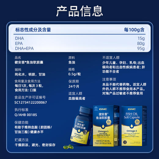 GNC 健安喜 鱼油软胶囊 45g/瓶 商品图4