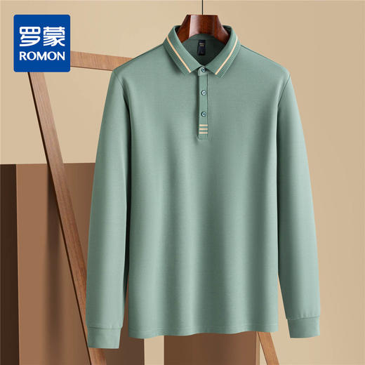 罗蒙男士秋冬Polo衫加绒保暖含羊毛蚕丝双面磨毛撞色领商务长袖polo衫男t恤 商品图0