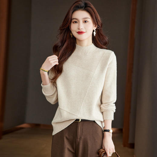 CC-ML-5297半高领复古毛衣女秋冬宽松内搭慵懒风厚款套头羊毛针织打底衫上衣 商品图1