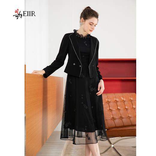 司歌假两件连衣裙网纱刺绣收腰长袖端庄大气A901102X 商品图4