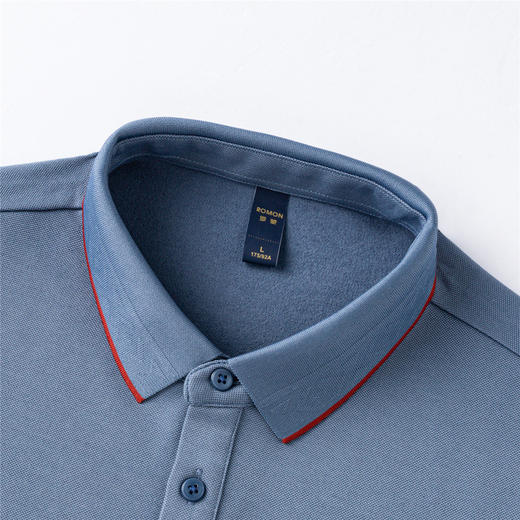 罗蒙男士秋冬保暖Polo衫含羊毛蚕丝双面磨毛撞色领商务长袖polo衫男t恤 商品图7