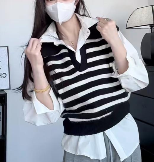 QG724#针织条纹马甲 商品图0