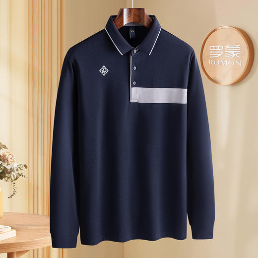 罗蒙男士Polo衫含羊毛蚕丝保暖舒适商务polo衫男长袖t恤男t恤 商品图1