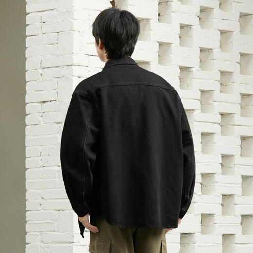 gxgjeans男装冬季简约休闲黑色翻领夹克外套男 商品图2