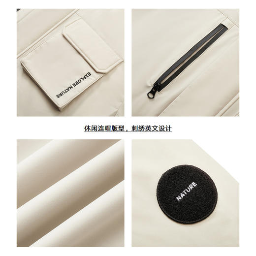 gxgjeans男装冬季保暖杏色工装短款连帽羽绒服男J24DY24011 商品图3