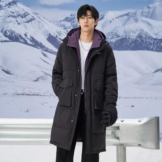 gxgjeans男装2024年冬季热卖黑色加厚过膝保暖长款连帽羽绒服男 商品图2