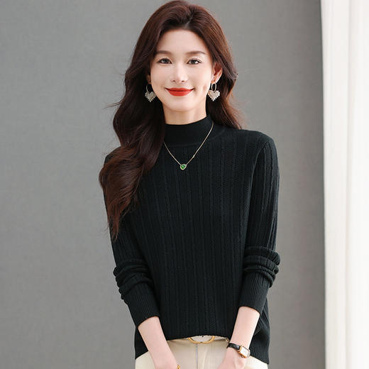 CC-tbrk-58130半高领麻花毛衣女士短款秋冬2024新款内搭针织打底衫纯色百搭上衣 商品图2