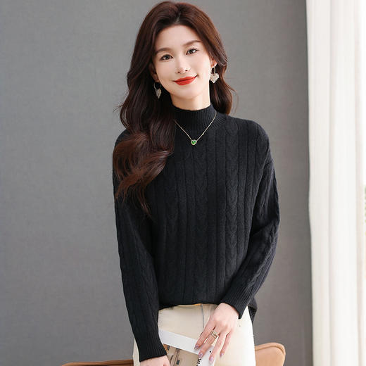 CC-tbrk-X1809时尚绞花半高领内搭短款针织衫女秋冬2024新款宽松厚款打底衫毛衣 商品图2