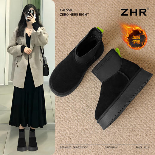 ZHR则则加绒厚底雪地靴防寒保暖女靴冬季新款百搭棉鞋轻便短靴女 商品图0