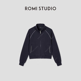 ROMI STUDIO“轻盈之中”空气棉细腻弹力立领条纹撞色外套 421W6009
