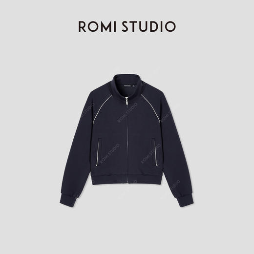 ROMI STUDIO“轻盈之中”空气棉细腻弹力立领条纹撞色外套 421W6009 商品图0