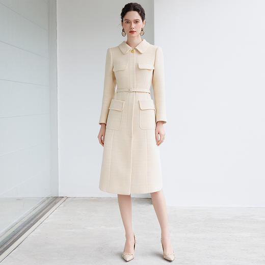 IWY/奶油黄色西装领连衣裙女双排扣中长款职业长裙美容院接待工装24C670-Y 商品图1