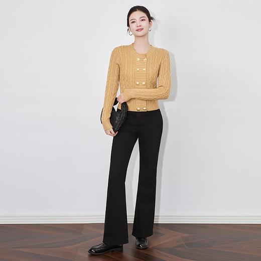 【高货wl】全新升级【铂金会员220/天猫299/差价79】(41318) 洛诗琳新款加绒保暖蝴蝶装饰时尚显瘦松身喇叭黑色牛仔裤 商品图3