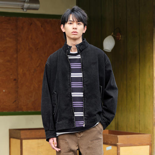gxg.jeans男装 春季热卖黑色立领拉链设计牛仔夹克JFD1E800171 商品图1