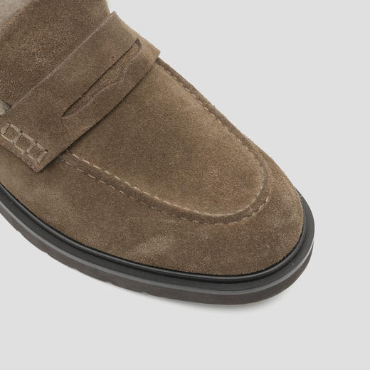 ROMI STUDIO“复古英伦”牛皮反绒加绒驼棕色一脚蹬乐福鞋 23AWS153 商品图2