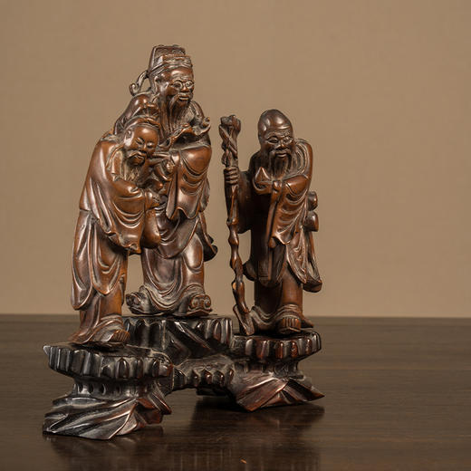 清 黄杨木雕福禄寿三星人物摆件（红木座） 商品图1