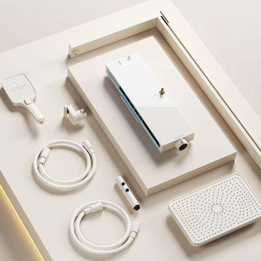 网红奶油风淋浴恒温数显全铜花洒套装浴室装修 增压 背喷腰喷SPA 数显 氛围灯钢琴键 五档增压套装1520 商品图3