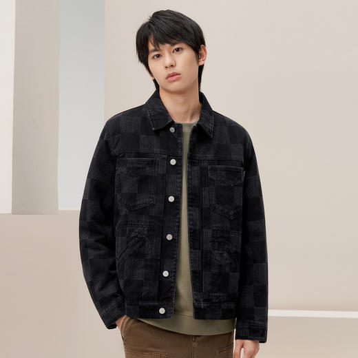 gxg.jeans男装  冬季热卖同色格纹设计翻领牛仔夹克JED1E800644 商品图1