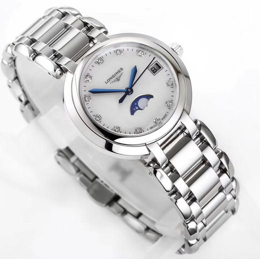 LONGINES浪琴 心月系列 石英机芯 月相镶钻 女表 瑞表 30.5mm 贝母色表盘 精钢表壳 精钢表带（XL） 商品图2