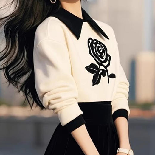 奢姿2024年冬季新款大码女装撞色玫瑰套装胖妹妹小香风半裙两件套9944991985 商品图4