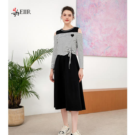 司歌时尚休闲假两件连衣裙露肩长袖弹力拼接A901004Y 商品图0