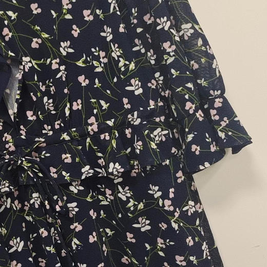 VIVIAN LIU TD2437401夏女装新款花边V领印花长袖长款连衣裙 商品图3