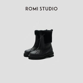 ROMI STUDIO“重塑经典” 丝绸牛皮加绒厚底圆头中筒雪地靴23AWS072