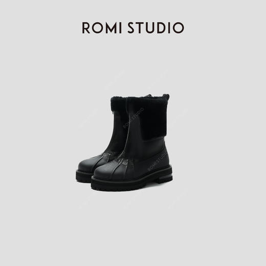 ROMI STUDIO“重塑经典” 丝绸牛皮加绒厚底圆头中筒雪地靴23AWS072 商品图0