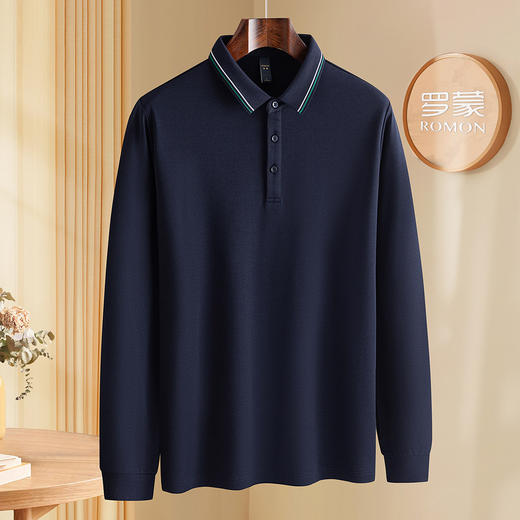 罗蒙秋冬保暖男士Polo衫含羊毛蚕丝双面磨毛撞色领休闲商务长袖polo衫 商品图5