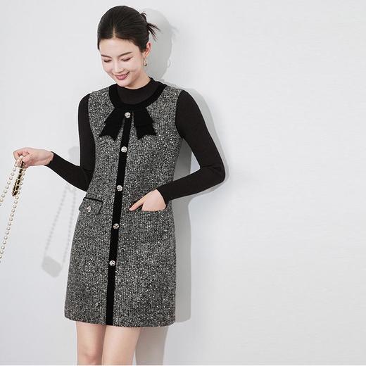 【高货wl】全新升级【铂金会员339/天猫459/差价120】(40408) 洛诗琳新款立领细坑条针织打底衫亮片蝴蝶结背心裙套装 商品图4