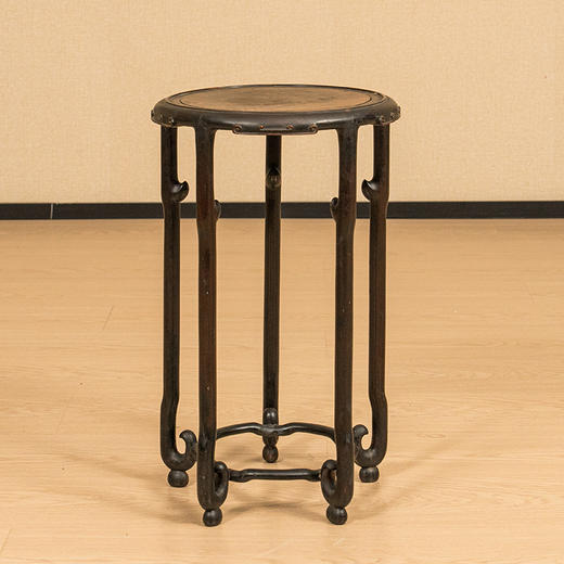 清 红木镶瘿木云纹五足花几 商品图0